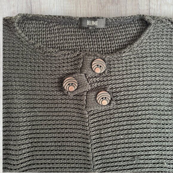 BELAMIE Black Lagenlook Crew Neck Sweater Decorative Wood Buttons Boho Women's L - Picture 3 of 9